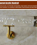 Heavy Duty Acrylic Railing Kit With End Caps No Sweat Setup Indoors Or Outdoors No Slip Stair Treads Grab Bars Tough Grip Handrails For Decks Steps And Entryways Complete Safety Fix showing a clear acrylic handrail with gold brackets.