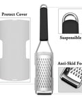 Three Piece Grater And Zester Set With Fine Coarse And Extra Coarse Holes Stainless Steel with protective shell and anti-skid foot