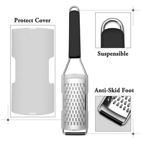 Three Piece Grater And Zester Set With Fine Coarse And Extra Coarse Holes Stainless Steel with protective shell and anti-skid foot