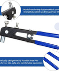Beefy Heavy Duty Blind Rivet Nut Tool Kit With Hand Riveter, blue non slip handle, close-up details, metal body