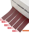 Emery Cloth Roll Set With Dispenser, 5 Grits 150 240 320 400 600 Sandpaper Rolls For Wood And Metal Polishing, shown in box.