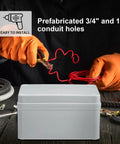 6 By 6 By 3 Inch Outdoor Electrical Junction Box IP65 Weatherproof Plastic Enclosure Tough As Nails Dustproof Waterproof With Gasket And Screws Gray White Finish For Protecting Conduits And Fittings In Outdoor Projects. gray junction box with prefabricated 3/4 and 1 inch conduit holes