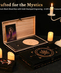 Premium black wood box with gold engraving, candle display, for Two Pack Copper Dowsing Rods With Bag High Purity 99.9 Percent Copper Divining Rods For Energy Detection And High Sensitivity Ultra Precise Result L Shaped Design Minimizes Shake For Consistent Readings And Easy Handling.