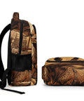 Side view of Old Town Ox Printed Unisex Backpack With Large Capacity, Durable Polyester Daypack, showcasing ox pattern.