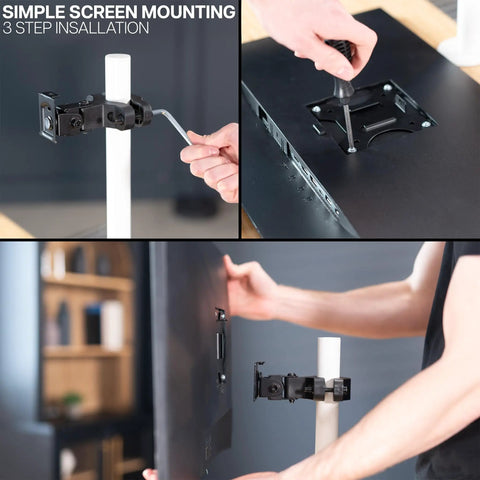 Tough As Nails Steel Monitor Pole Mount With Quick Release Vesa Plates For Up To 30 Inch Displays being installed on a pole.