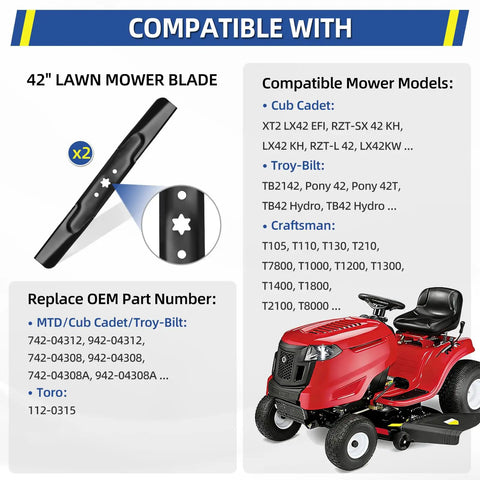 Beefy High Lift Mower Blade Set For 42 Inch Deck Riding Mowers Compatible With Cub Cadet Troy Bilt Bronco Pony Mustang