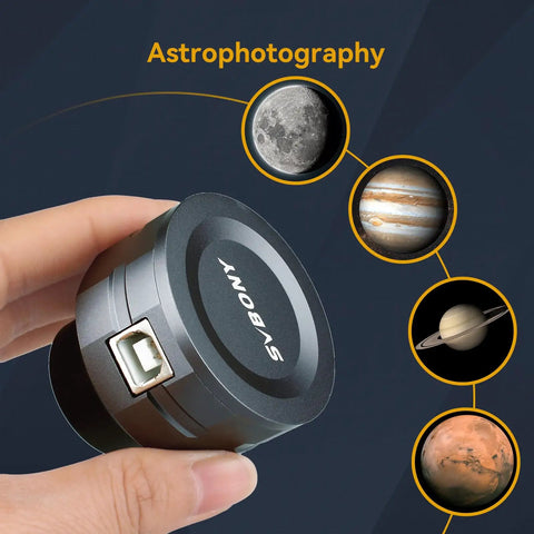 1.25 Inch USB 2.0 IMX307 Color Astrophotography Camera For Telescopes, ideal for lunar and planetary imaging, held by hand