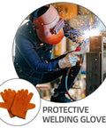 Full Leather Short Welding Gloves For Men, Heat Resistant And Abrasion Resistant Hand Protection, shown with welding action