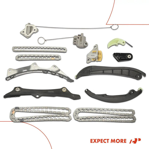 Engine Timing Chain Kit With Tensioner And Guide For Mopar V6 3.2L And 3.6L, components displayed on white background
