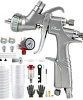 Professional Grade Lvlp Air Spray Gun Kit Featuring Precision Adjustable Tips And Constant Pressure Valve Plus Ten Heavy Duty Cups.