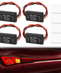 GS100A 4 Pack Brake Light Flasher Strobe Module for Cars Motorcycles and Trucks 12V to 24V Tail Stop Light Controller with Dual Flash Frequencies next to car tail lights
