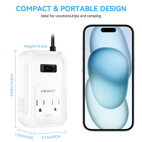 Kickin Ass On Long Drives With This Reliable 200W Car Power Inverter showing compact design, LCD screen, and dual AC outlets.