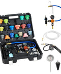 Shop Grade Radiator Coolant Pressure Tester Kit With Vacuum Refill Tool Universal Adapters, 31pc set in hard case for quick leak detection.