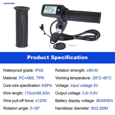 Full Twist Throttle Upgrade For 36V 48V 60V E Bikes And Scooters With 3 Speed Adjustments Real Time LCD Voltage Display Key Switch 8 Pin Plug And Play Grip For E Bike And Motorcycle