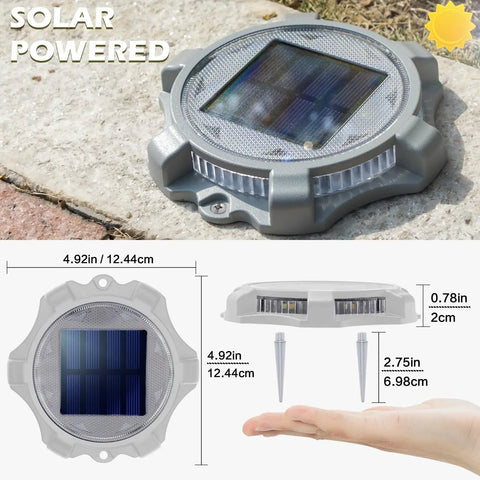 Solar Deck Lights Outdoor 12 Pack Two Modes Blue and Red Waterproof Pathway Markers for Driveway Walkway Steps Dock Ground