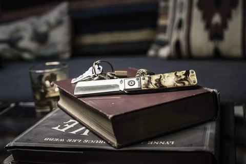 Jukebox EDC Folding Pocket Knife With Straight Edge Flipper Blade For Everyday Carry Durable Liner Lock on books