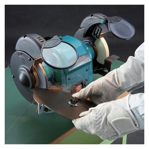 Using 6 Inch Bench Grinder And Metal Polisher For DIY Woodworking And Stone Polishing with adjustable spark arresters and lighting