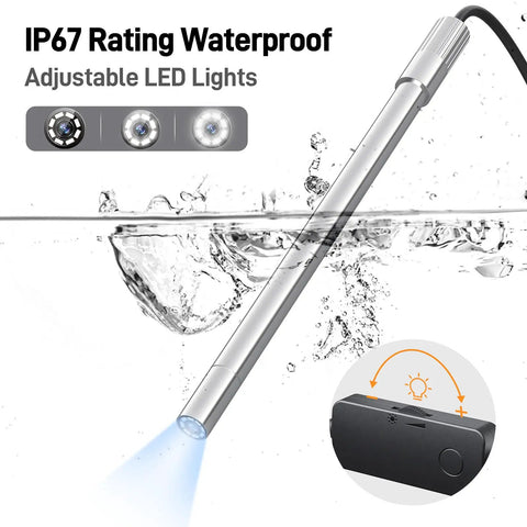 USB C Digital Microscope For Dope Close Ups With 10X To 200X Zoom, showing waterproof feature and adjustable LED lights