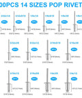 Diagram of 500 pieces from Must Have 1000-Piece Aluminum Pop Rivets Kit With 14 Sizes And Stainless Backup Washers.