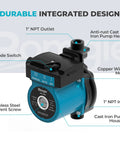 High Performance Hot Water Recirculating Pump 123W 115V Automatic Cast Iron Head 400GPH showcasing 3-mode switch and anti-rust construction.
