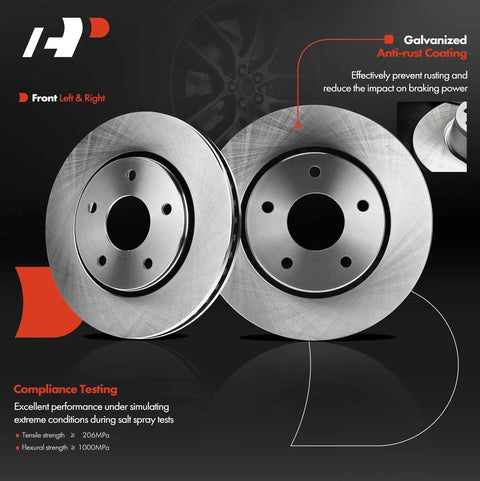 Beefed Up Front Vented Disc Brake Rotors And Ceramic Pads Kit For Chrysler Town And Country Grand Caravan 08 Through 16 Journey 09 Through 13 Routan CV Models 11.88 Inch Rotors With Smooth Quiet Ceramic Pads, front vented rotors with anti-rust coating