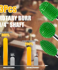 Heavy Duty Tungsten Carbide Rotary Burr Set 1/4 Shank 3 Piece with cutting efficiency and wear resistance graph.