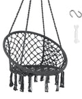 Chill Out Hammock Chair With Macrame Swing, handwoven cotton rope, grey color, includes hardware kit with hook and rope