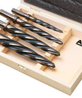 Pro Grade High Speed Steel Spiral Flute Car Reamer Set With Gold Oxide, Four Piece Kit in wooden case