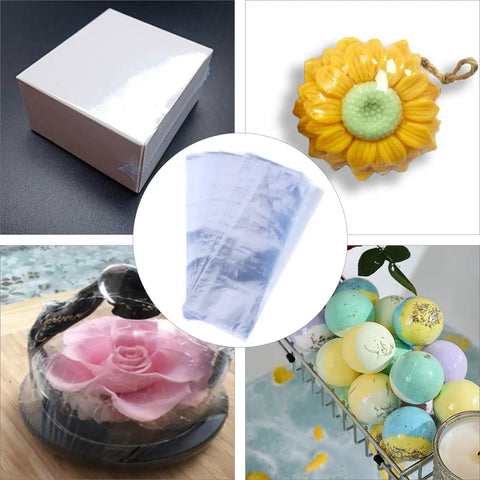 100Pcs PVC Heat Shrink Wrap Bags For Bottles And Medicine Easy To Use Sealing Film That Keeps Products Fresher Clear Plastic Shrink Wrap For Packaging And Shipping Great For Bulk Bottling DIY Craft And Makeup Storage, clear PVC shrink wrap bag used on box and gift items