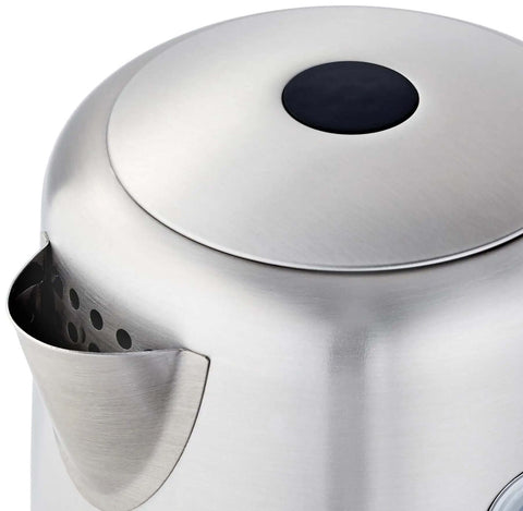 Top view of Fast Boil Electric Kettle For Tea And Coffee, Stainless Steel BPA Free, 1 Liter Capacity, 1500W, black and silver design.