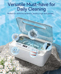 47KHz Ultrasonic Jewelry Cleaner with Three Cleaning Modes, 12 oz stainless steel tank, cleaning jewelry, glasses, dentures on rock.