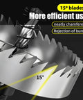 Hole saw set, 5 pieces, high-speed steel, 16–25 mm (5/8–1 in); close-up view of teeth