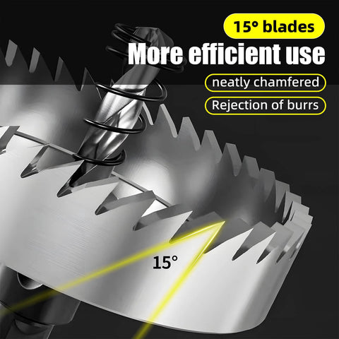 Hole saw set, 5 pieces, high-speed steel, 16–25 mm (5/8–1 in); close-up view of teeth