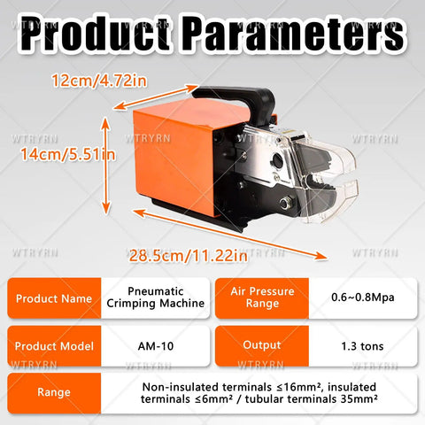 Professional Pneumatic Terminal Crimping Machine With Powerful 1.3T Force Output dimensions 28.5x12x14cm for electrical tasks.