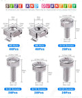 Rock Solid Heavy Duty M5 And M6 Cage Nut Screw Kit With Washers Square Hole Rack Mount Hardware For Server Cabinets Top Shelf 160 Piece Kit For Tech Pros showing M5 and M6 nuts and screws with dimensions.