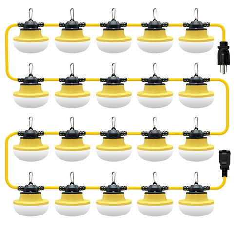 Image of Industrial Grade Construction String Lights LED For Job Sites Renovations Extendable 200 Foot Portable Lighting