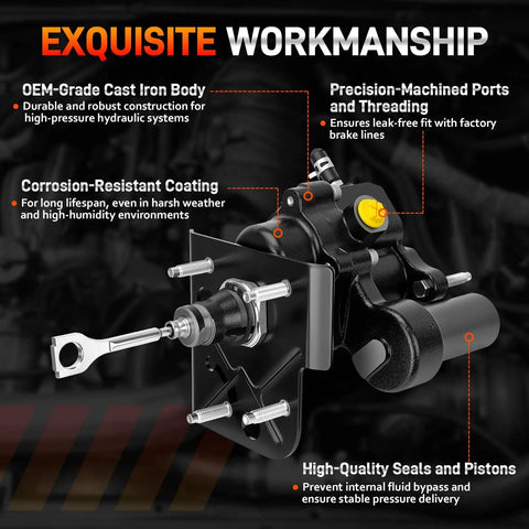 Hydraulic Power Brake Booster For Chevy Silverado 2500 HD And GMC Sierra 2500 HD 2007-2010 Bolt-On Upgrade in cast iron.