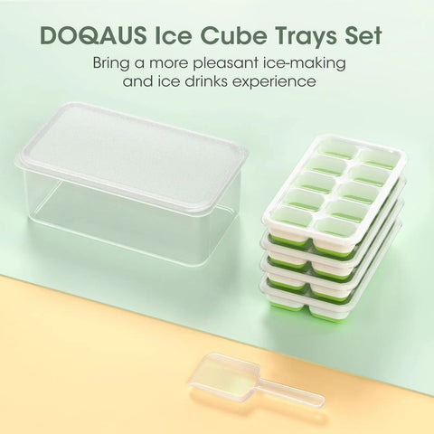 Smooth Silicone Ice Cube Tray Set With Lid And Storage Bin Four Pack For Freezer Organization Big Time Saver Super Slick Design Easy Pop Out Keeps Your Kitchen Dang Tidy Weekend Or Weekday