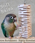 Green cheek conure chewing Ultra Soft Balsa Wood Foraging Bird Toy With Canyon Groove Safe Untreated Natural Wood