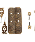 Antique Brass Cabinet Drawer Knob Handle hardware set showing intricate patterns and screws for easy install, solid brass material