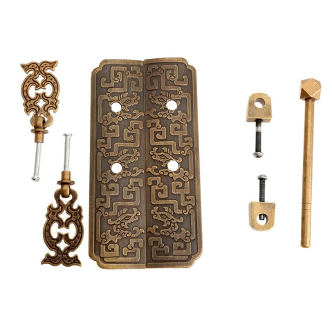 Antique Brass Cabinet Drawer Knob Handle hardware set showing intricate patterns and screws for easy install, solid brass material