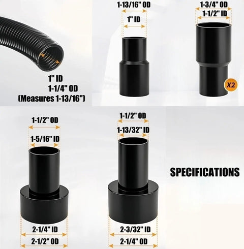 10 Ft Dust Collection Hose Kit With Five Fittings For Woodworking Tools Home Use And Wet Dry Shop Vacuums specifications diagram