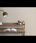 Straight Up Rustic Farmhouse Vinyl Wallpaper With Kickass Leather Texture Heavy Duty Type II Wallcovering pasteable installation with decorative shelf.