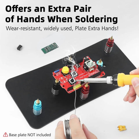 Using Magnetic PCB Holder Set For Soldering Six Piece Hands Free Work Station with circuit board and soldering iron in action