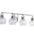34 Inch Chrome Shirley 4 Light Vanity Light With Metal Wall Sconce And Clear Seeded Glass Shade, shown with LED bulbs