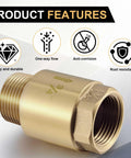 Brass 3/4-inch inline check valve, NPT male inlet and FNPT outlet.