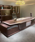 Heavy Duty Black Walnut Boss Desk with Spacious Surface for Deep Focus Work and Weekend Craft Projects.