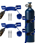 2 Pack Propane Tank Holder And Wall Mount Bracket With Secure Ratchet Strap Design on blue tank with bolts and straps