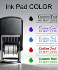 Custom Self Inking Date Stamp For Zero Stress Daily Paperwork And Swift Sign Offs personalized ink pad sample with various colors.