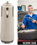 Heavy Duty Tire Changer Regulator Cup Replacement Air Filter Water Cup next to technician using tire equipment